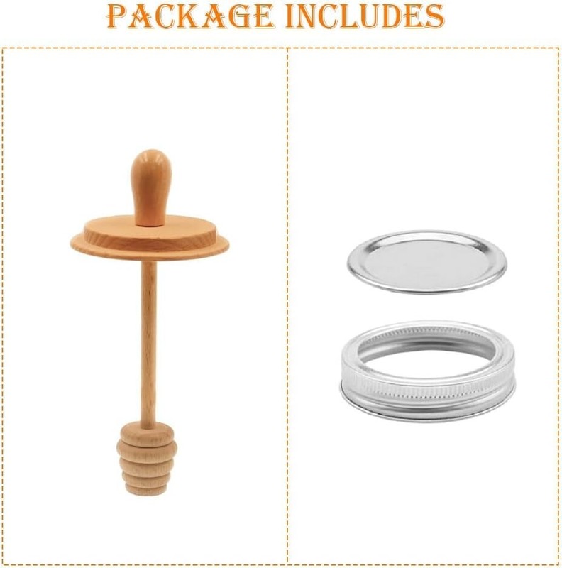 Wooden Mason Jar Honey Dipper with Lids Set - Honey Dipper Wooden Stick for R... gallery