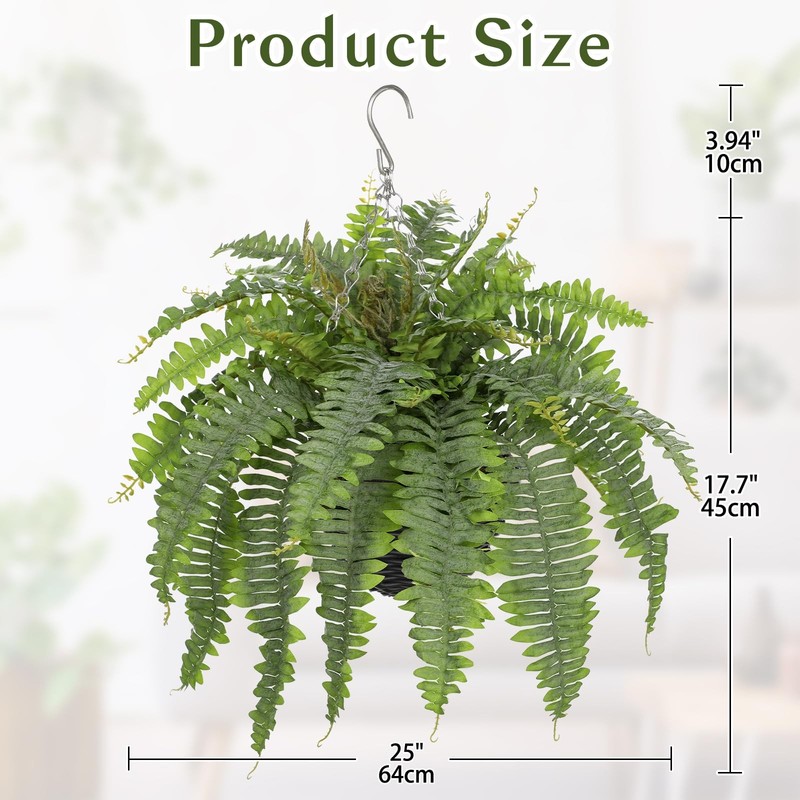 Hollyone Artificial Fern Hanging Basket Plant 25 Boston Ferns 31 Leaves gallery