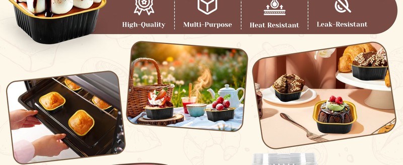 60 Pack 10oz Mini Cake Pans with Lids, Spoons, Stickers - Disposable Square gallery