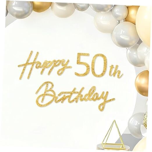 Happy Birthday Sign for Backdrop – Glitter Gold Felt Banner 50th-Glitter Gold