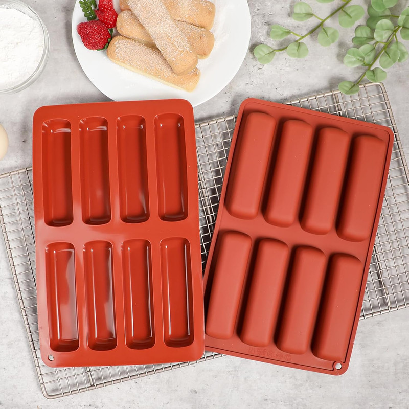 Twinkie Cake Pan Silicone Eclair Mold, 2-Pack Finger Shaped Molds Cylinder Silic gallery