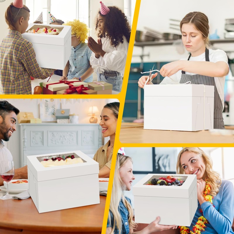 4 Pack Cake Boxes 12 Inch, Disposable Cake Transport Container, Cake Carrier,... gallery
