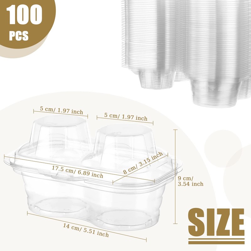 Eaasty 200 Pcs 2 Compartment Plastic Cupcake Containers Disposable Deep... gallery