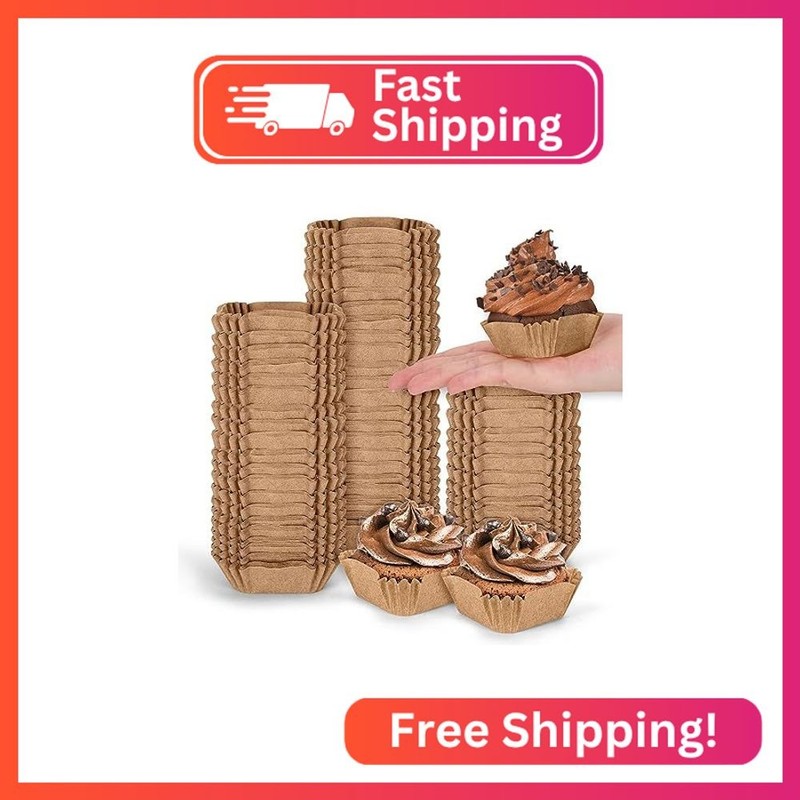 Whaline 500Pcs Mini Square Cupcake Liners Brown Disposable Craft Baking Cups Fal