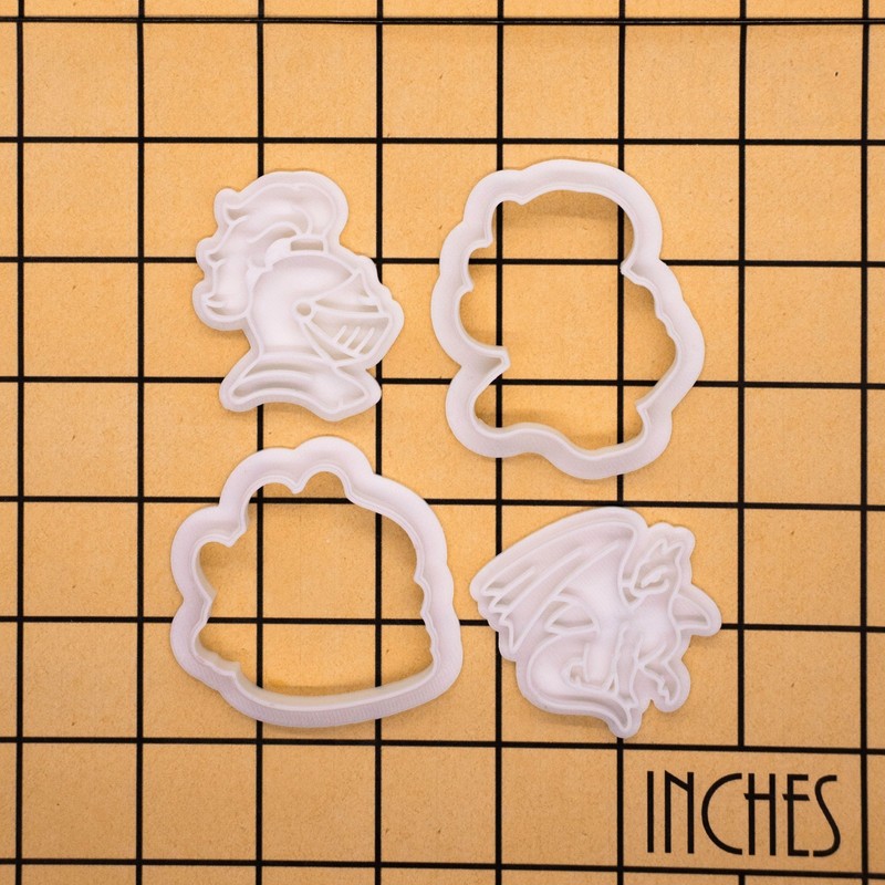 Epic Battle - Mini Fantasy Cookie Cutter & Stamp Set: Dragon & Knight Helmet gallery