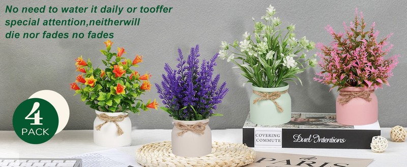 6pcs Artificial Pot Flowers Small Fake Plants Mini Potted Plants gallery
