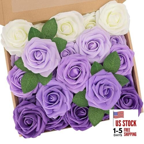Artificial Flowers Fake Flowers Rose with Stems Perfect 25pcs Series Purple