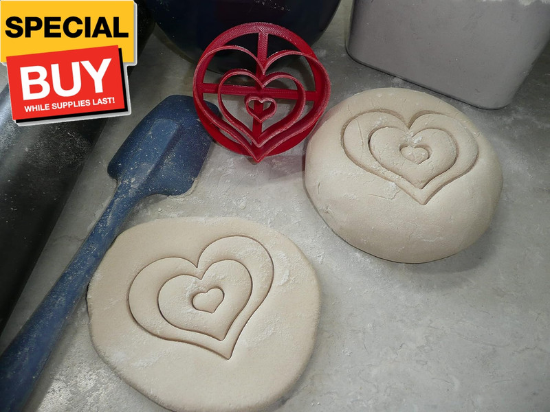 LOVE THEMED HEART ROSE DESIGNS SET OF 2 CONCHA CUTTERS MEXICAN SWEET BREAD STAMP gallery