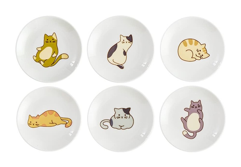 Mozacona 6pcs Ceramic Cat Appetizer Plates, Sauce Small, 6pcs-Cat-A