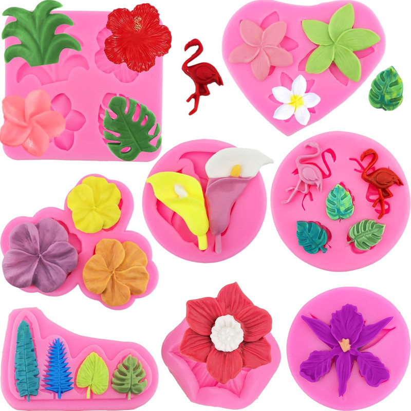 8Pcs Tropical Flowers Leaves Mold, Flower Silicone Chocolate Mold Plumeria Hi... gallery