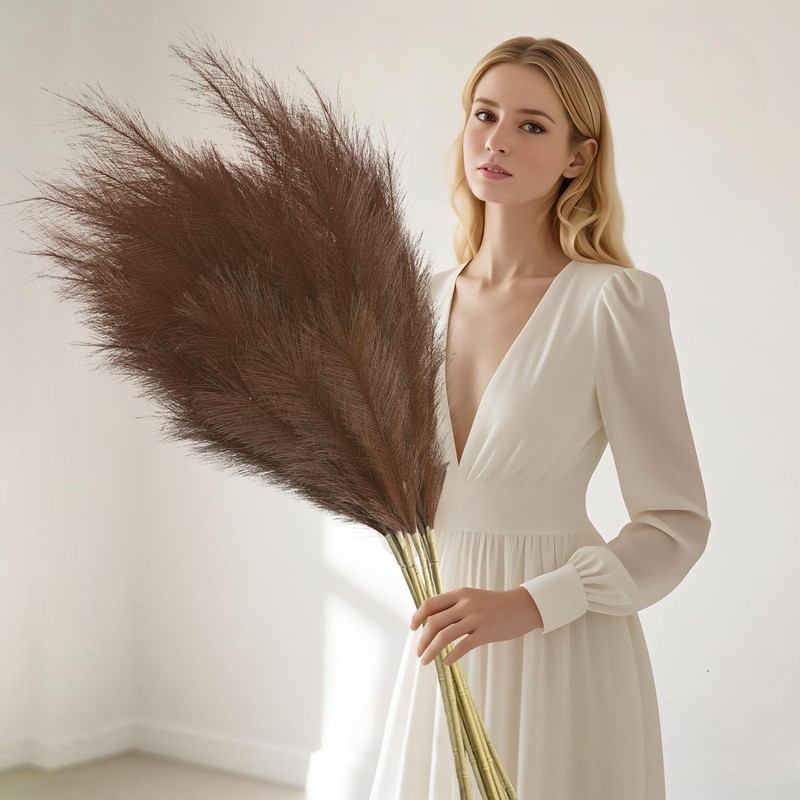 Tisspoms 8 Pcs Brown Tall Faux Pampas Grass Decor 45 Inches Artificial Pampas