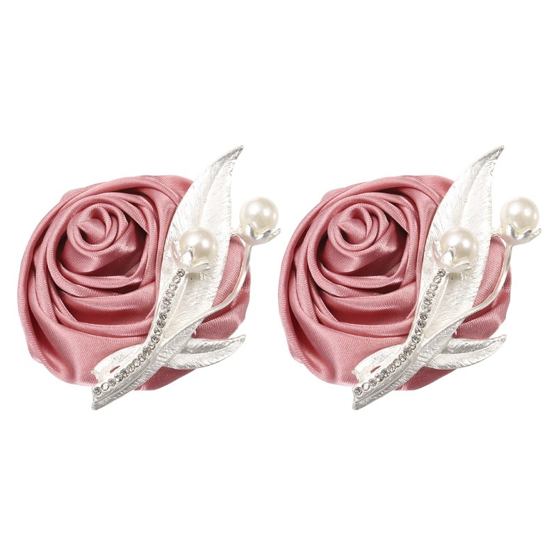 2 Pcs Boutonnieres for Men, Rose Gold Groom Corsage Artificial Flower