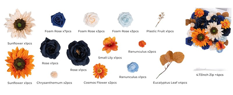 TIN TIME Artificial Flowers Burnt Oran & Navy Blue Flower bo for gallery