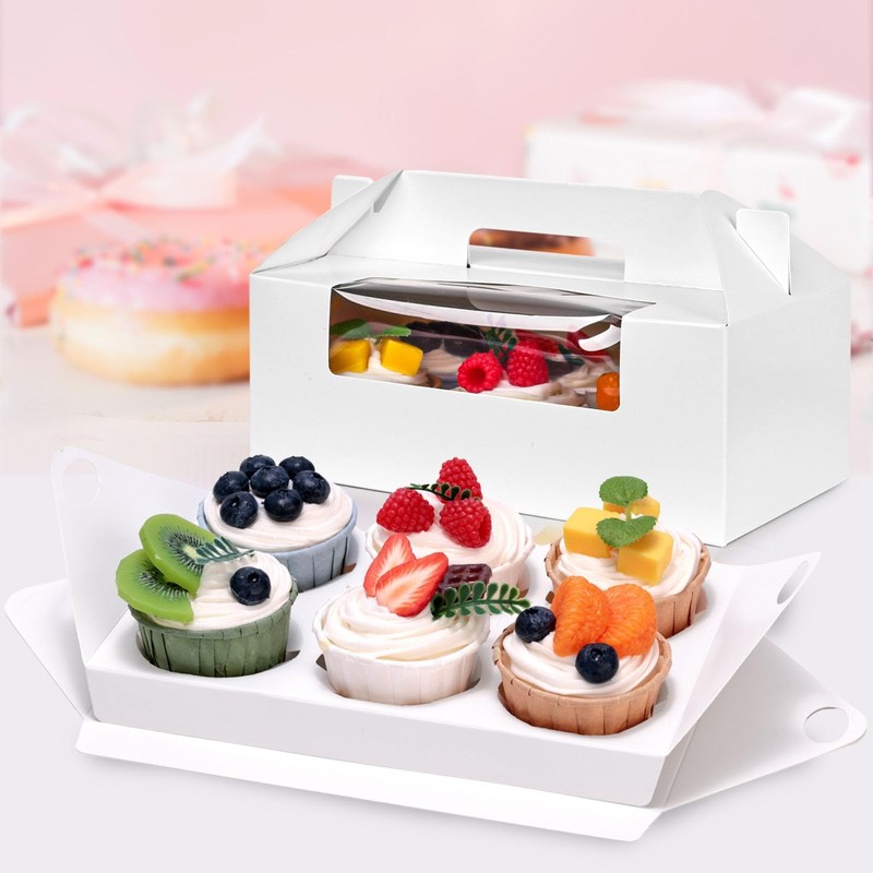 6 Count Cupcake Boxes,8 Sets White Cupcake Containers with Window for Weeding…