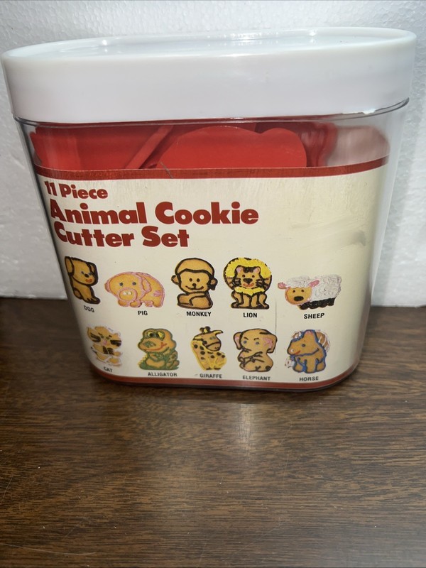 11 Piece Red Plastic Animal Cookie Cutter Set w/ Storage Container & Recipe