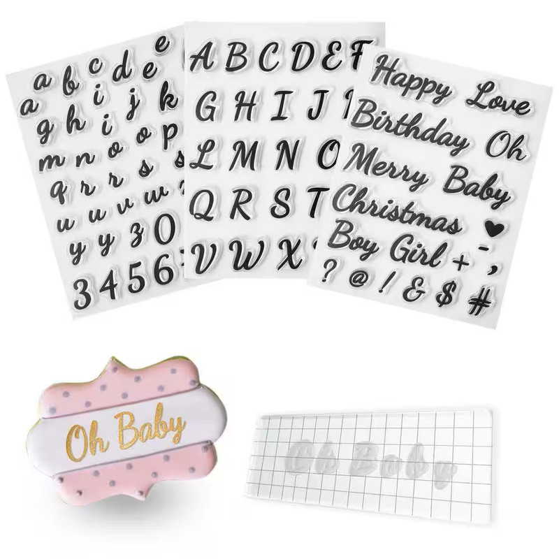 4-Pack Food Grade Silicone Alphabet Cake Stamps Set with Uppercase Lowercase Let