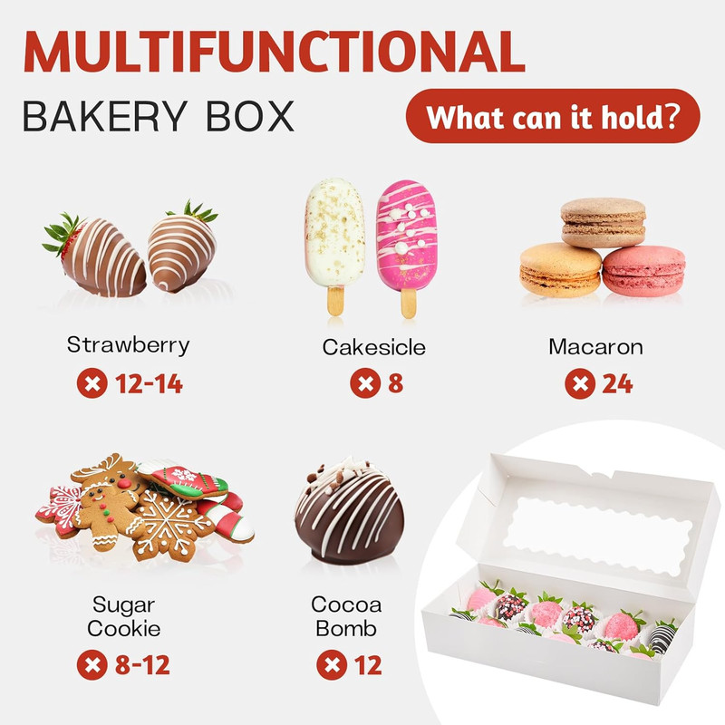 30 Pack Auto Pop-Up Cookie Boxes with Window, 12.5" X 5.5" X 2.5" White Bakery B gallery