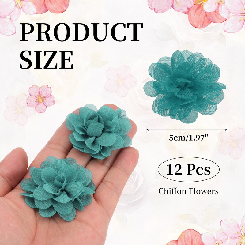 12Pcs 2" Chiffon Flowers Sewing Fabric Flower Appliques for Crafts Peacock Blue gallery