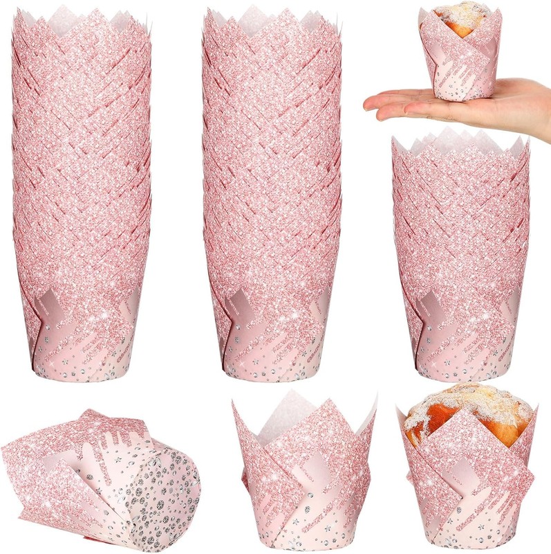 200 Pcs Pink Tulip Cupcake Liners Rose Gold Cupcake Wrappers Rose Gold
