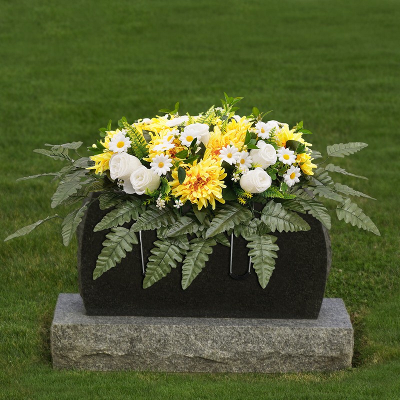Realistic Wildflower Outdoor Grave Decorations??Flower Bud Yellow Chrysanthemum