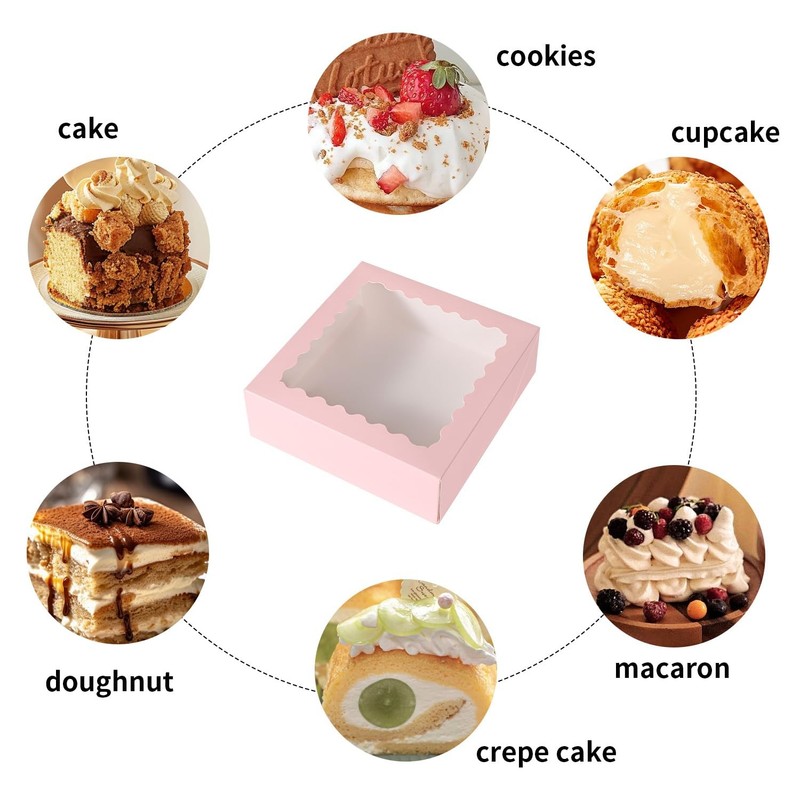 36 Pcs Pink Bakery Boxes 10x10x2.5 Inch with Window Cookie Pastry Dessert gallery