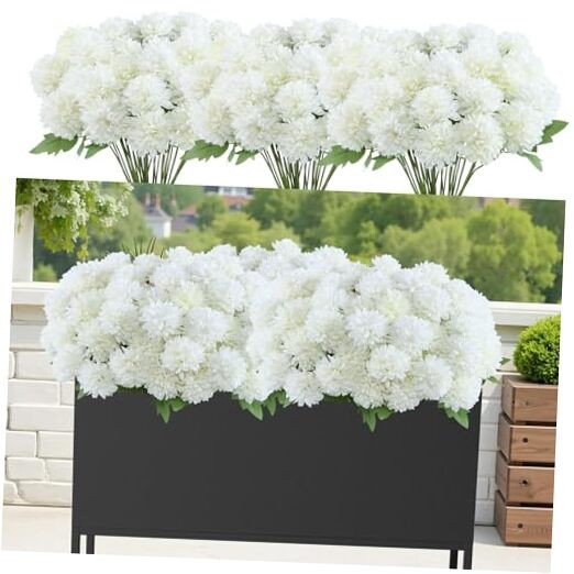 Bundle Artificial Mums Flowers for Outdoor Spring 12 Cream White