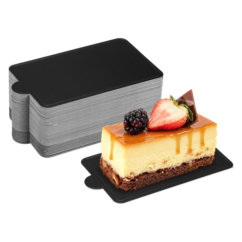 50 Pcs Mini Cake Boards, 3.9 Inch Rectangular Mousse Cake Base, Black