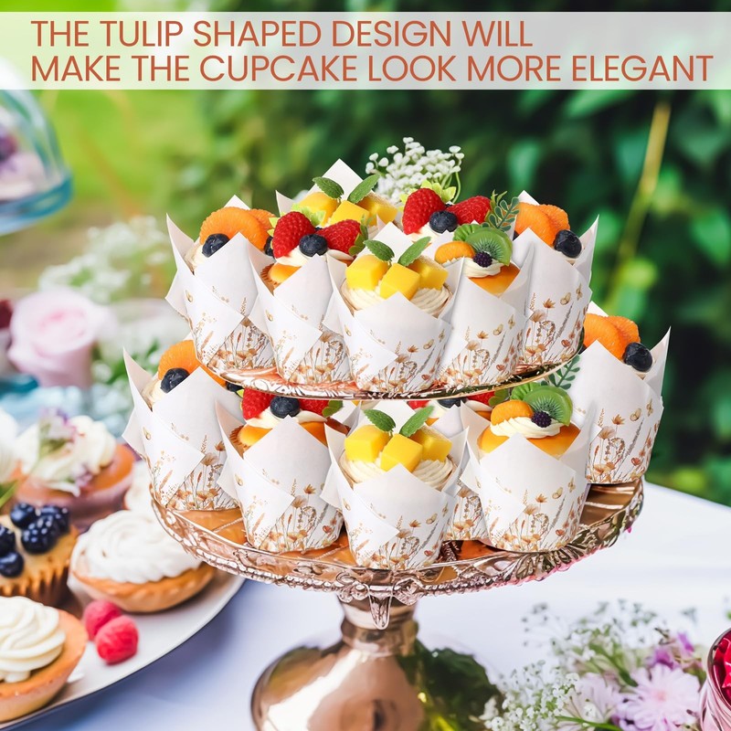 200 PCS Fall Floral Tulip Cupcake Liners Autumn Wildflower Muffin Cups gallery