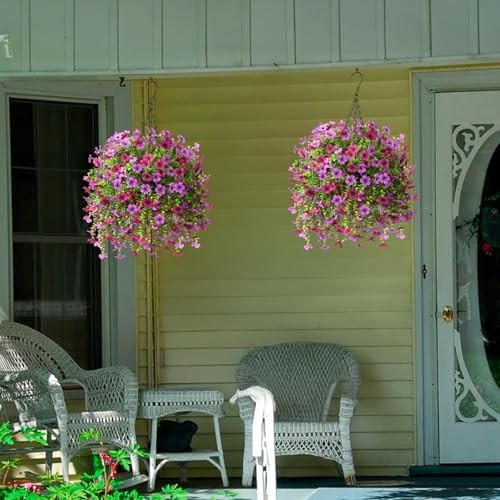 Artificial Hanging Flowers for Outdoors Spring Decoration, Light Purple Red gallery