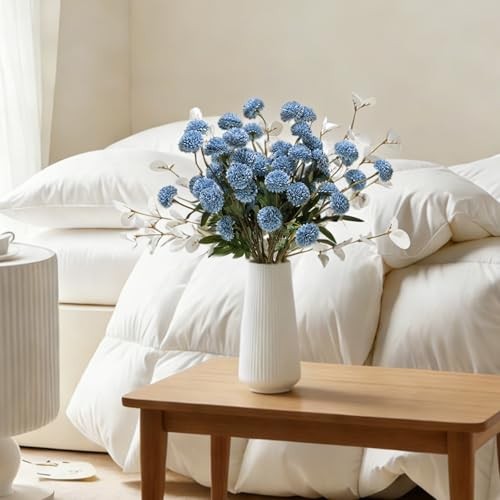 Faux Silk Pompon Mums Artificial Flowers - 12 Pcs Fake Kiku Flowers Bulk Blue gallery