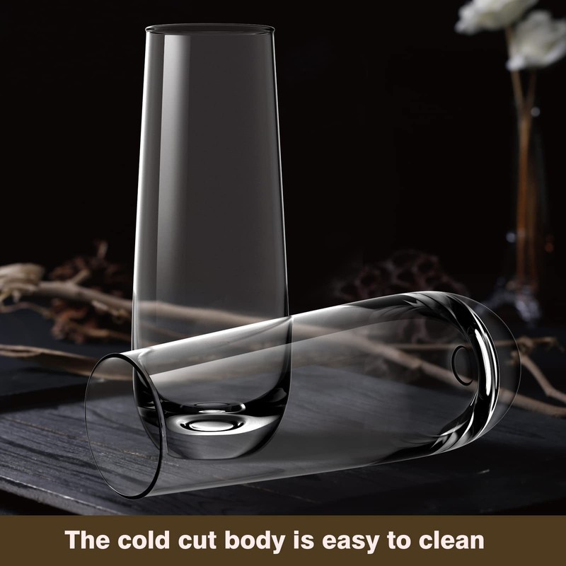 Stemless Champagne Flutes Set of 4，Hand Blown Crystal Glasses, 10.2oz Cha gallery