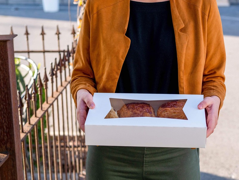 23033 Paperboard White Lock Corner Window Bakery Box, 4 Length x 4 Width x 4 Hei gallery