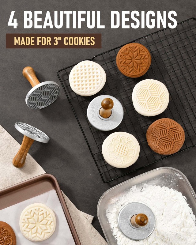 Cookie Stamps Set of 4, Metal Cookie Press Mold with Wooden Handle, Decoratin... gallery