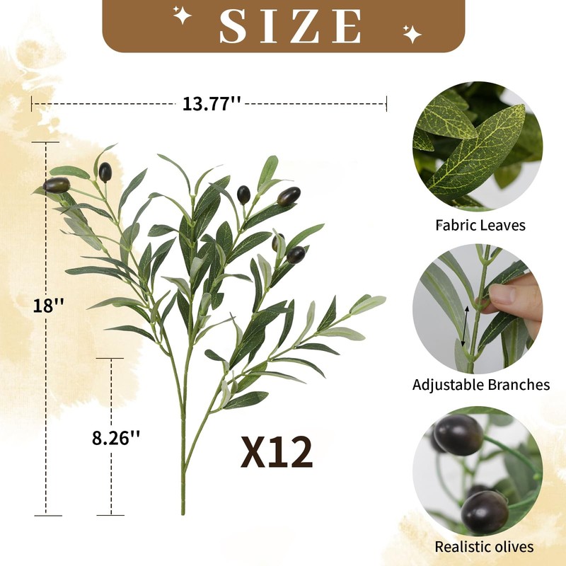 Leftover 12PCS 18Inch Faux Olive Branches for Vase,Artificia Tree Branches,Fake gallery