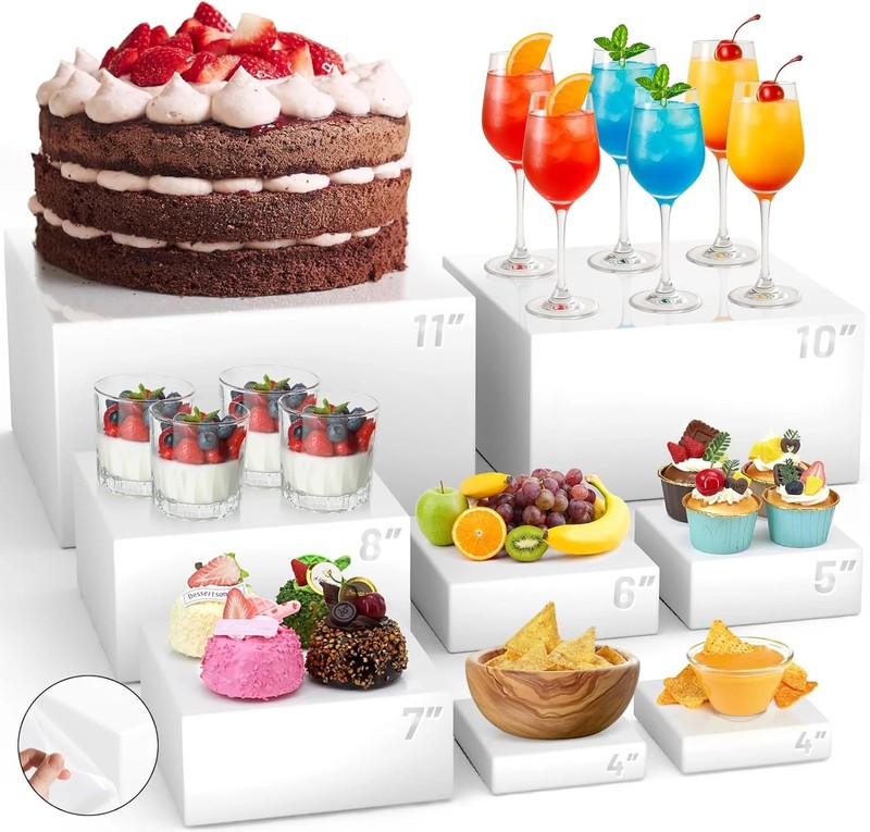 8 Pcs Buffet Food Risers 11*11″ Large Acrylic Dessert Cupcake Table Stands White