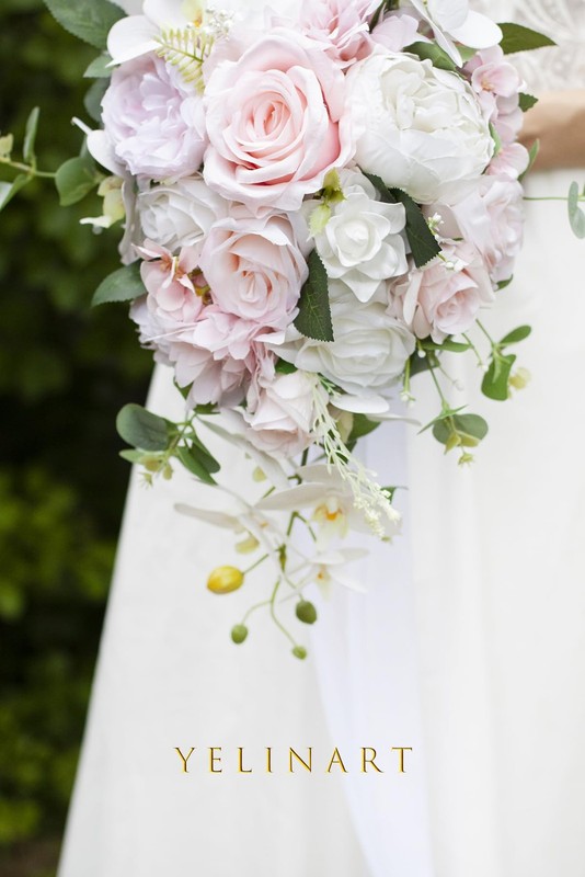 Yelinart 10 Inch Blush Wedding Bouquets For Bride Artificial Roses Flower gallery