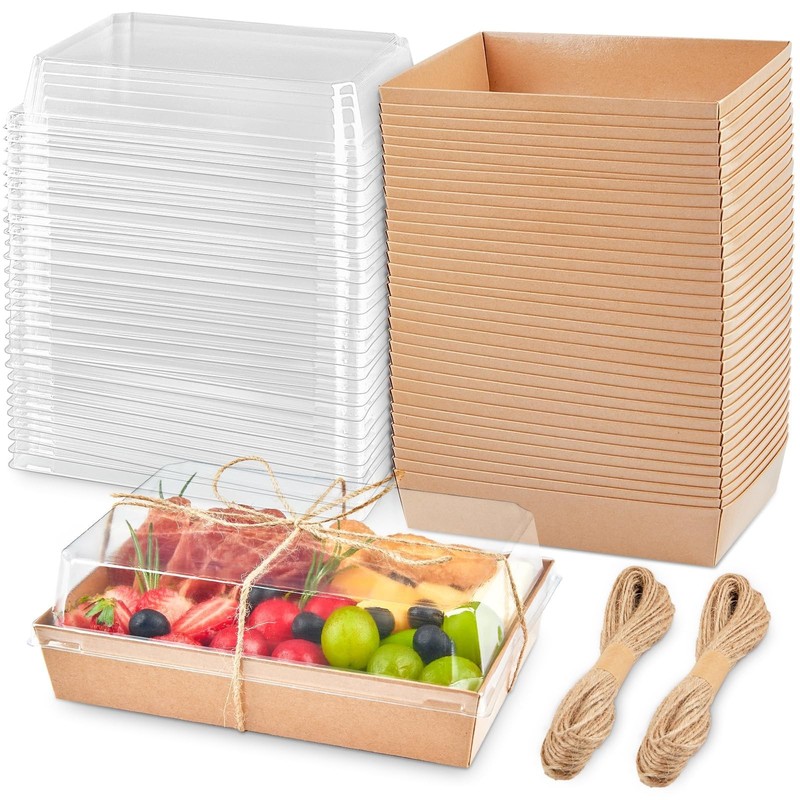 50 PCS 7x5 Inch Brown Charcuterie Boxes Clear Lids Paper Bakery Containers