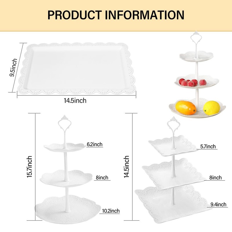 10 Pcs Cake Stand White Plastic Dessert Table Display Set 4 Pcs 3 Tired Cupca... gallery