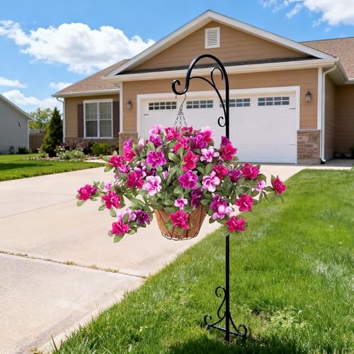 Artificial Hanging Flowers for Outdoors X-purple-red Pink Lotus With Basket gallery