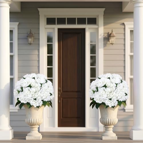 White Faux Hydrangeas Pre-Made Artificial Flowers - 2 Pack for Outdoor Use gallery