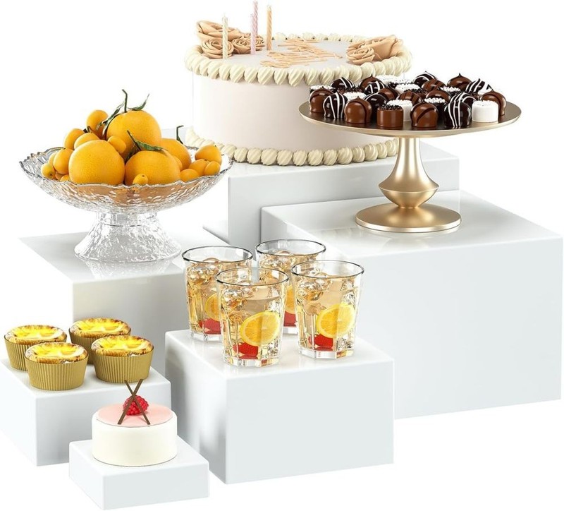 6-Piece Acrylic Food Display Boxes, Sizes (3″-8″) for Buffet Risers, Cake Stands