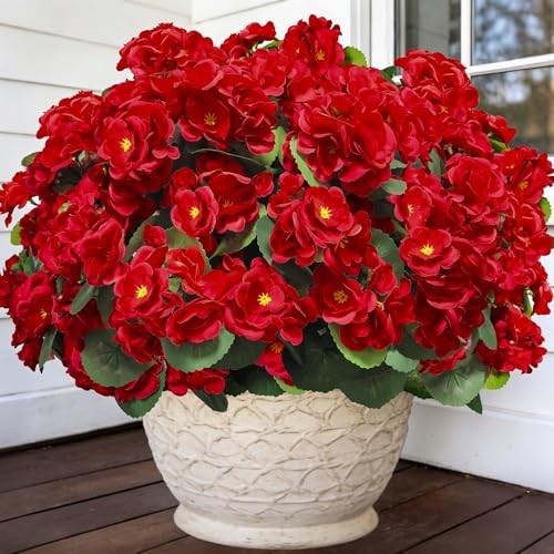 Artificial Geraniums Flowers for Outdoors Summer Decor Bundles Fake 4 Red gallery