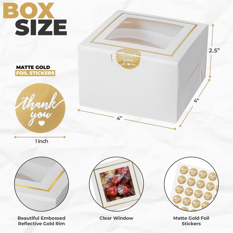 White Bakery Boxes With Window 4x4x2.5 Inch Small Cake Cookie Dessert 30 PCS gallery
