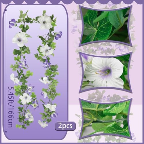 2 Pcs Artificial Flowers Vines Garland Purple Petunias Purple and Light Purple gallery
