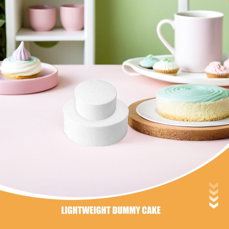 2 Pcs Foam Cake Dummy Round Shape Bakery Fake Cake Model for Decorating Use gallery