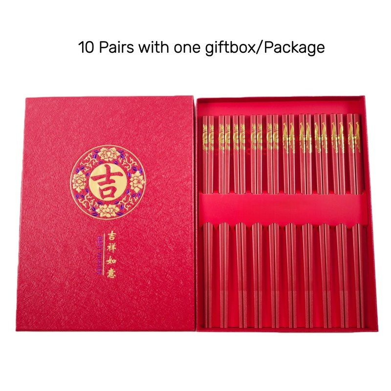 Chinese New Year Chopsticks Gift Set with Gift Box, 10 Pairs 9.5" Red Wooden ... gallery