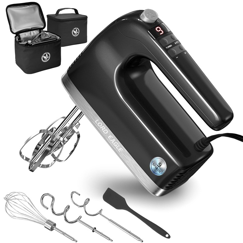 Lord Eagle 9-Speed Digital Hand Mixer Electric Handheld, 500W DC Motor Kitche…