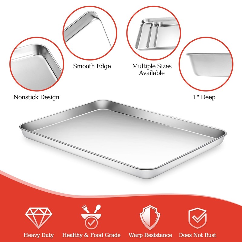 Baking Sheet with Silicone Mat Set,CEKEE 9+12+16 Inch, Silver gallery