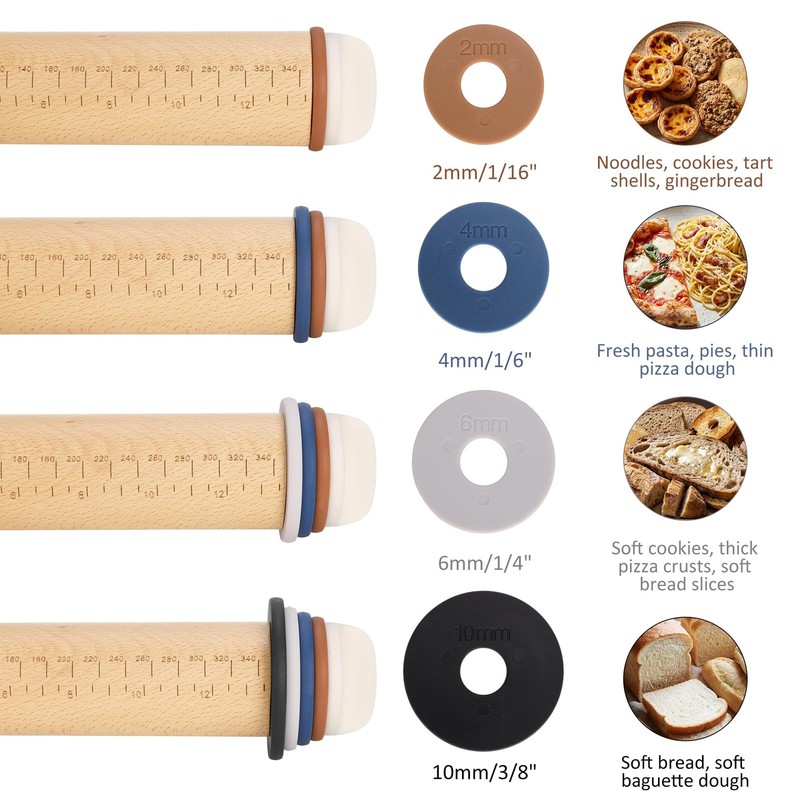 Rolling Pin with Adjustable Thickness Rings, Wooden Rolling Pin for Baking, 1... gallery
