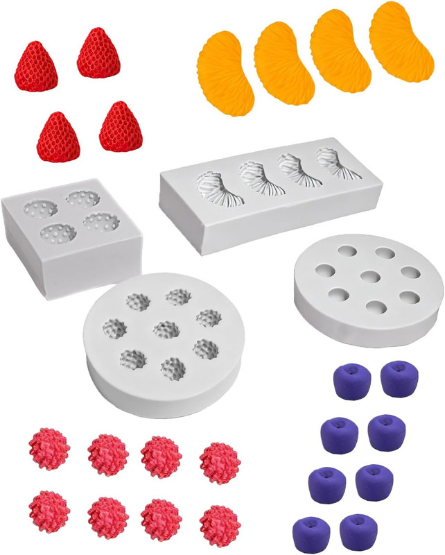 Fruit Shaped Silicone Molds, 3D Strawberry Orange Raspberry Blueberry Fondant Mo